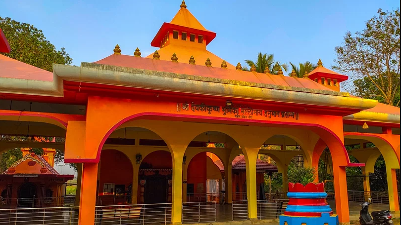 The image shows the new Devaki Krishna Temple in Chorao Goa